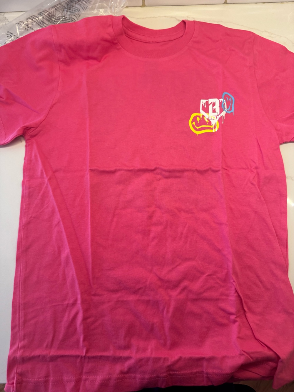 Baseball Lifestyle Bright Pink Graphic Tee with Small Multicolor Print